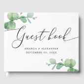 Watercolor Eucalyptus Wedding | Elegant Script ゲストブック (正面)
