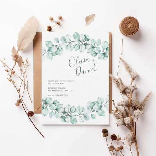 Watercolor Eucalyptus Wedding Invitation 招待状