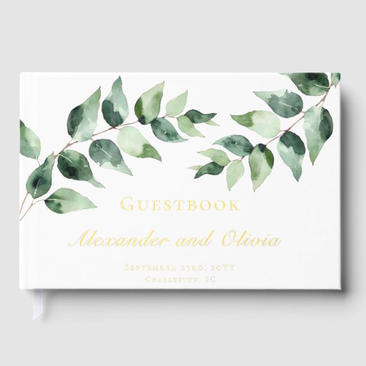 Watercolor Eucalyptus Wedding | White ゲストブック (正面)