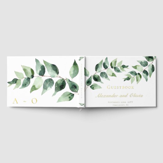 Watercolor Eucalyptus Wedding | White ゲストブック (全面)
