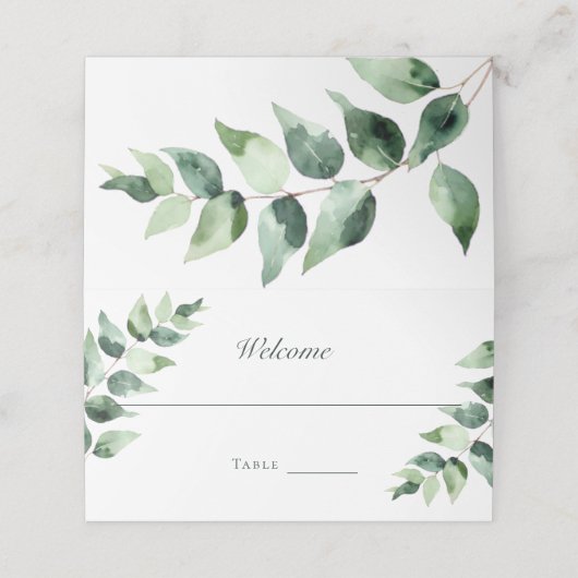 Watercolor Eucalyptus Wedding | White プレイスカード (外部開封)