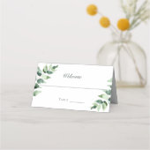 Watercolor Eucalyptus Wedding | White プレイスカード (正面)