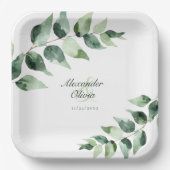 Watercolor Eucalyptus Wedding | White ペーパープレート (正面)
