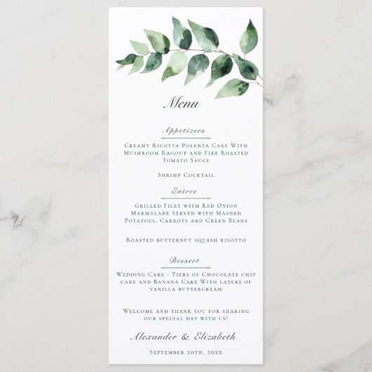 Watercolor Eucalyptus Wedding | White メニュー (正面)