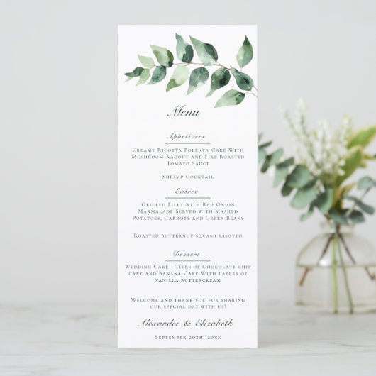 Watercolor Eucalyptus Wedding | White メニュー (スタンド正面)