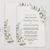 Watercolor Eucalyptus & White Hellebore セーブ 招待状 (正面/裏面)