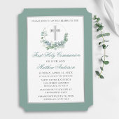 Watercolor Eucalyptus Wreath Silver Communion 招待状