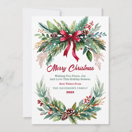 Watercolor Evergreen Christmas Greeting Card 招待状 (正面)
