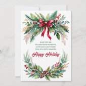 Watercolor Evergreen Christmas Greeting Card 招待状 (裏面)