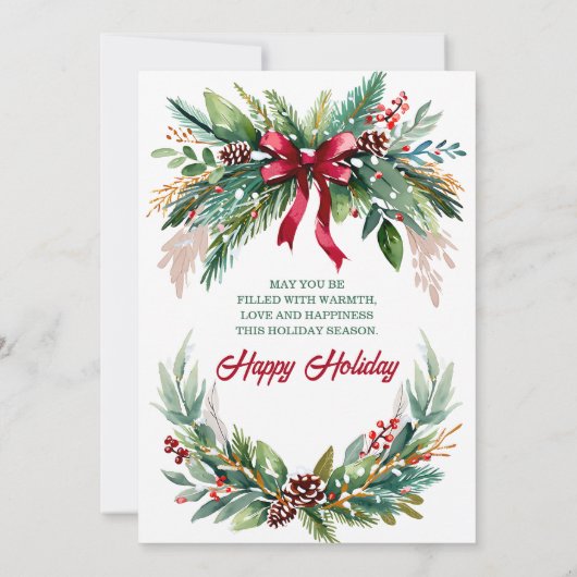 Watercolor Evergreen Christmas Greeting Card 招待状 (裏面)
