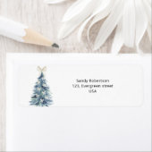 Watercolor evergreen pine tree with bows ラベル (インサイチュ)