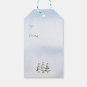 Watercolor Evergreen Trees with Gold Stars on Blue ギフトタグ (裏面)