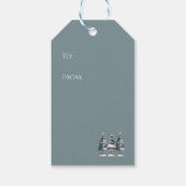 Watercolor Evergreen Trees with Gold Stars on Navy ギフトタグ (裏面)