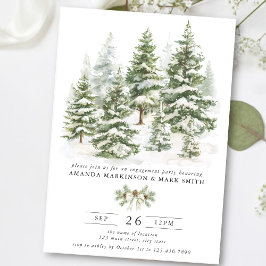 Watercolor Evergreen Winter Engagement Party 招待状