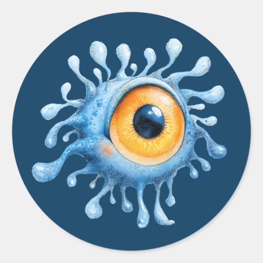 Watercolor Extraterrestrial Cute Cyclops Alien  ラウンドシール (正面)