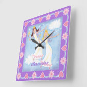 Watercolor Fairies Lavender Girls スクエア壁時計 (傾斜)