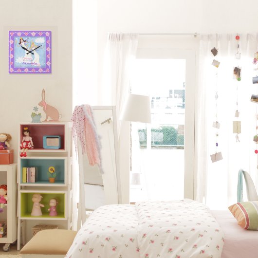 Watercolor Fairies Lavender Girls スクエア壁時計