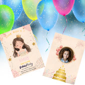 Watercolor Fairy Princess Custom Photo Birthday 招待状