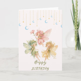 Watercolor Fairy Trio Happy Birthday Card - Celest カード