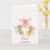 Watercolor Fairy Trio Happy Birthday Card - Celest カード (黄色い花)