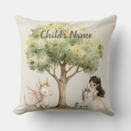 Watercolor Fairytale Princess Whimsical クッション (正面)