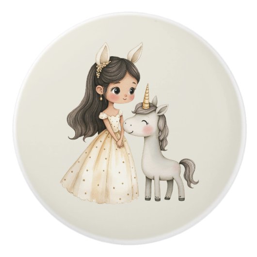 Watercolor Fairytale Princess Whimsical セラミックノブ (正面)