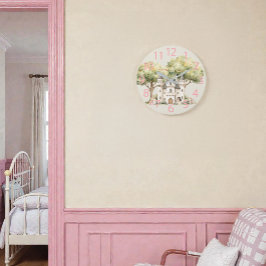 Watercolor Fairytale Princess Whimsical ラージ壁時計