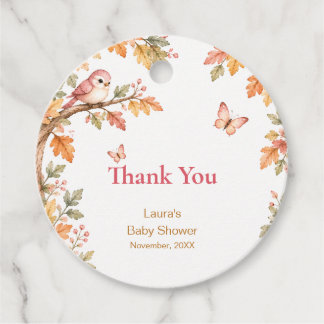 Watercolor Fall Autumn Baby Girl Shower Thank You フェイバータグ