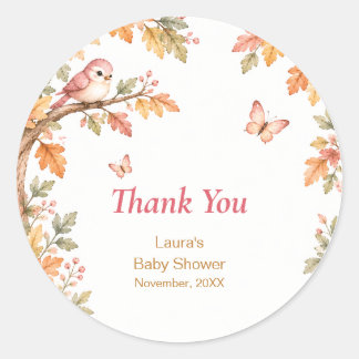 Watercolor Fall Autumn Baby Girl Shower Thank You ラウンドシール