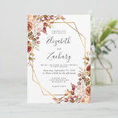 Watercolor Fall Floral Gold QR Code Wedding 招待状 (スタンド正面)