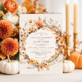 Watercolor Fall Floral Ivory Brown Autumn Wedding 招待状