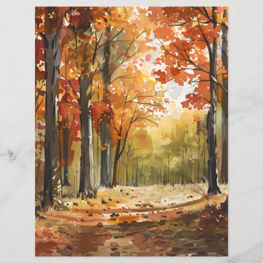 Watercolor Fall Forest Scrapbook Paper  (正面)