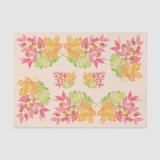 Watercolor Fall Leaves and Berries Paper 薄葉紙 (正面)