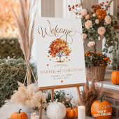 Watercolor Fall Tree Calligraphy Wedding Welcome ポスター