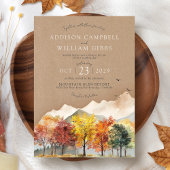 Watercolor Fall Tree Mountain Rustic Kraft Wedding 招待状