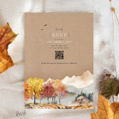 Watercolor Fall Tree Mountain Rustic Kraft Wedding 招待状