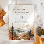 Watercolor Fall Tree Mountain Scene Simple Wedding 招待状