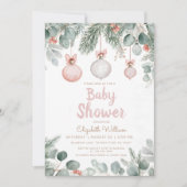 Watercolor fancy floral bow pink baby shower 招待状 (正面)