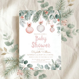 Watercolor fancy floral bow pink baby shower 招待状