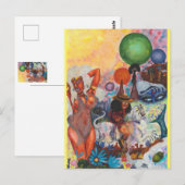 Watercolor Fantasy Eros rides white Lioness Woman ポストカード (正面/裏面)