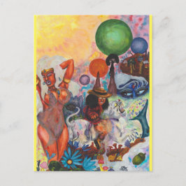 Watercolor Fantasy Eros rides white Lioness Woman ポストカード