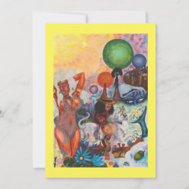 Watercolor Fantasy Eros rides white Lioness Woman 招待状