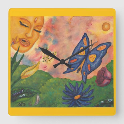 watercolor fantasy illustration woman goddess life スクエア壁時計 (正面)
