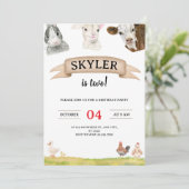 Watercolor Farm Friends Skylerは2歳の誕生日 招待状 (スタンド正面)