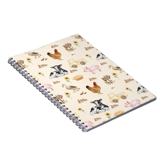 Watercolor Farm Scene Seamless Pattern ノートブック (右側)