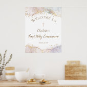 watercolor faux glitter First Communion welcome  ポスター (キッチン)
