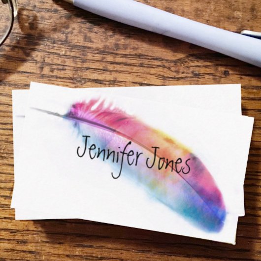 watercolor feather art custom business card 名刺
