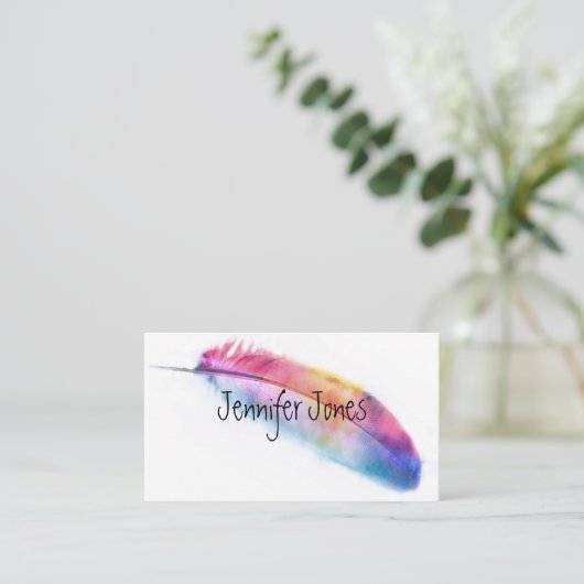 watercolor feather art custom business card 名刺 (スタンド正面)