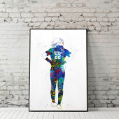 Watercolor Female Softball Player ポスター