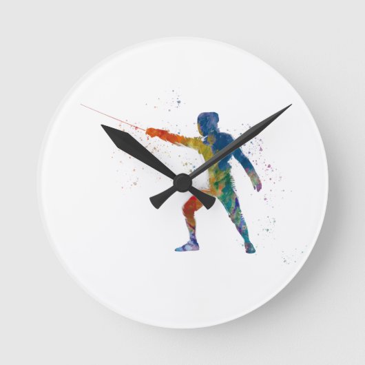watercolor fencing ラウンド壁時計 (正面)